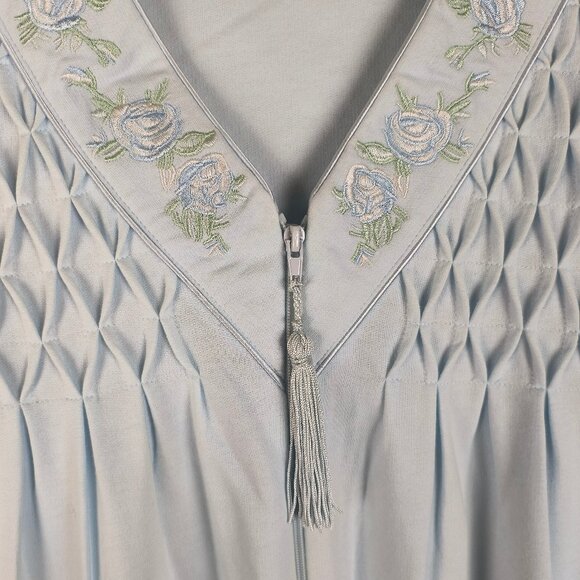 NWT Miss Elaine Zip Front Knit Robe Full Length Pale Blue Petite - Picture 5 of 6